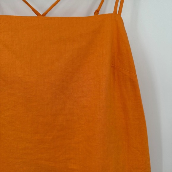 H&M Tangerine Orange Linen Blend Mini Dress Crisscross Retro Size Medium NWT - Picture 4 of 13